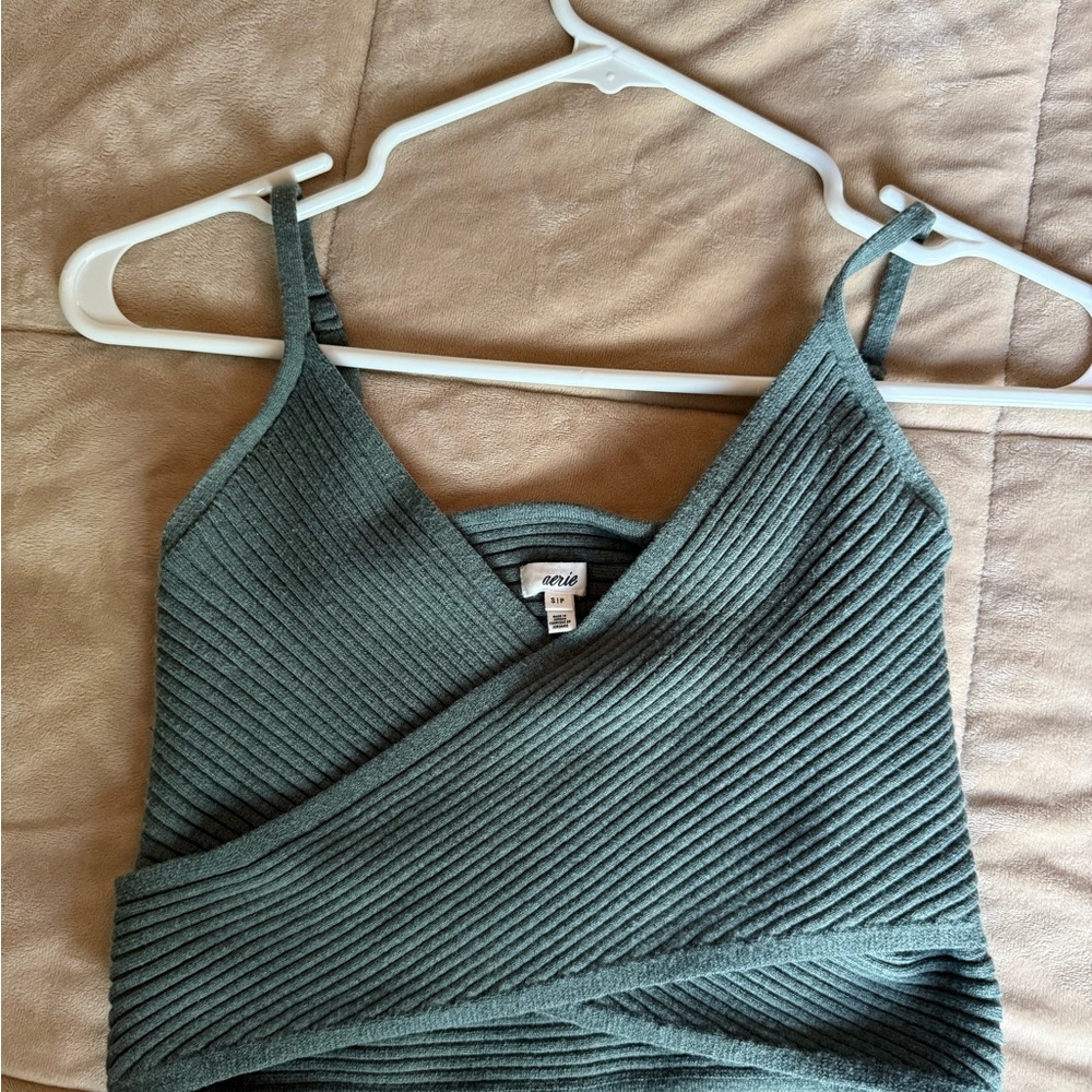 Aerie Ribbed Green Wrap Top